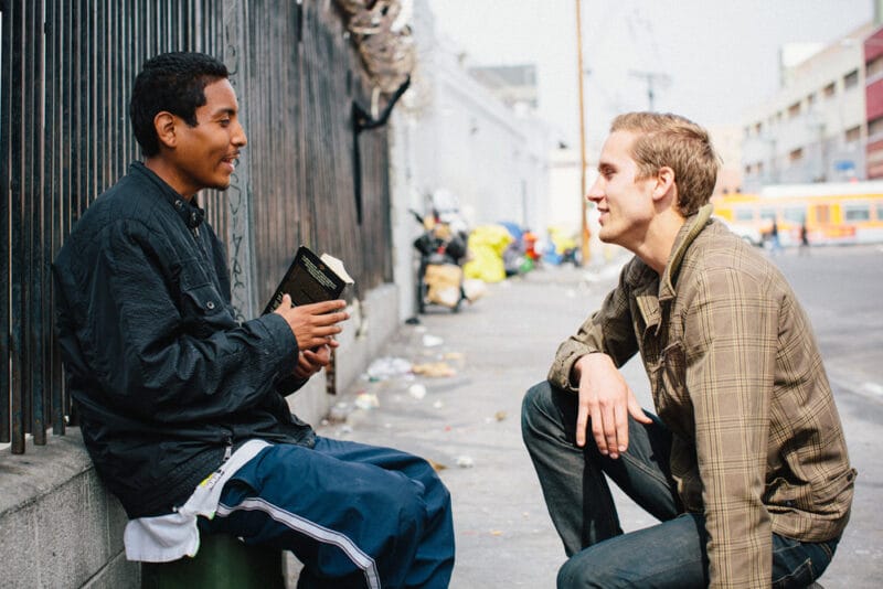 meeting with John on Skid Row, Los Angeles